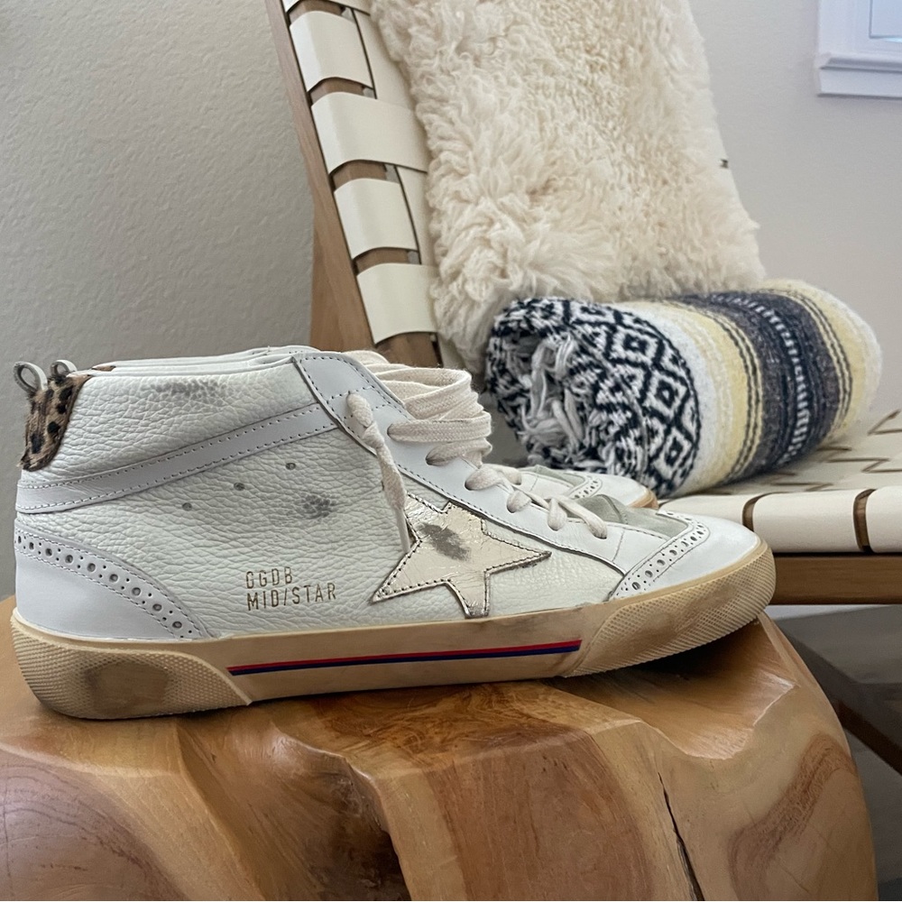 Golden Goose White and Tan Sneakers
